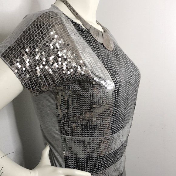 Michael Kors‎ Silver Sequin Viscose Loose Flowy Dressy Tee T-Shirt Top Blouse S - Picture 6 of 14